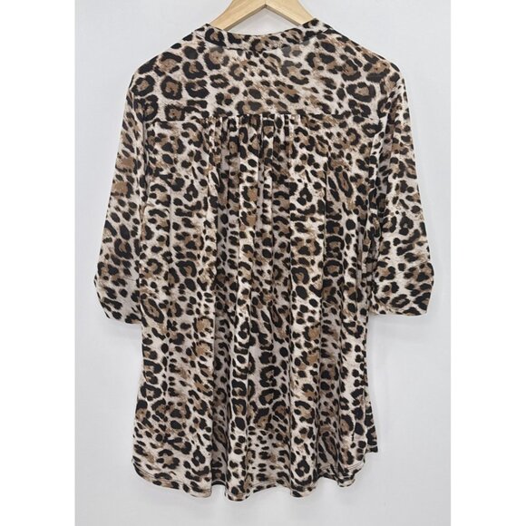 Cocomo Plus Size Leopard Print Animal Pattern 3/4 Sleeve Button Blouse‎ 2x Boho - Picture 4 of 9